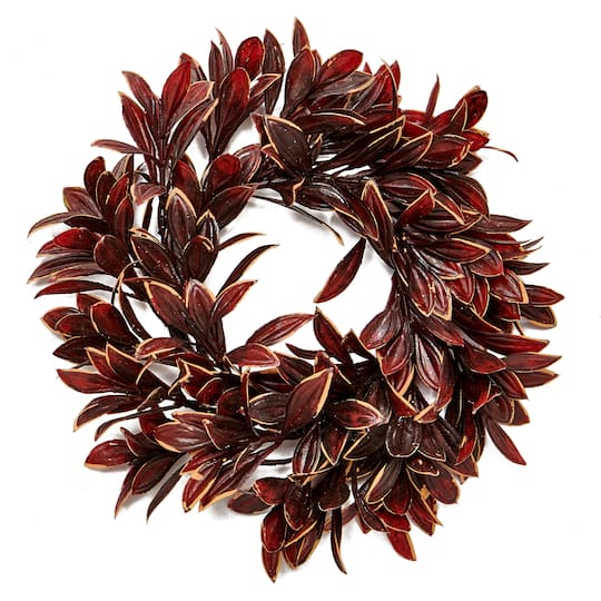 4.5" Christmas Artificial Variegated Burgundy Leaves Pillar Candle Rings, 2ct.